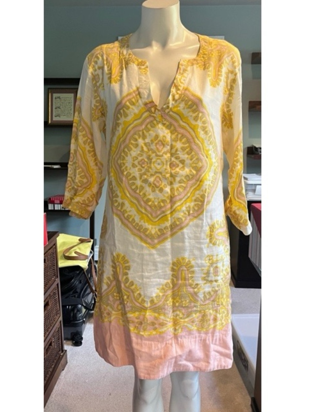 J. Crew Cream Tunic Dress with Yellow and Light Pink Print
